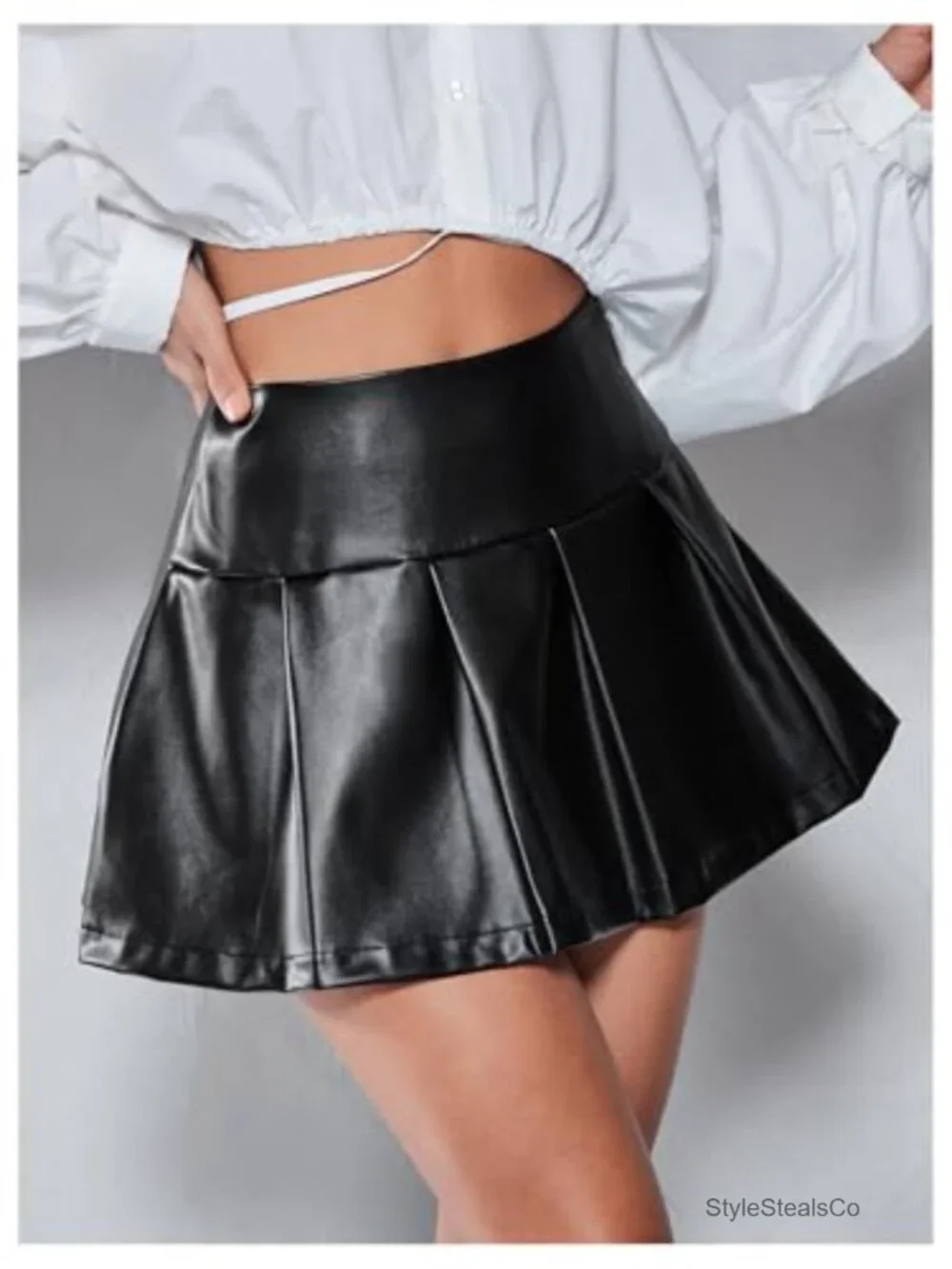 Faux Leather High Waisted Pleated Mini Skirt Club Party Goth